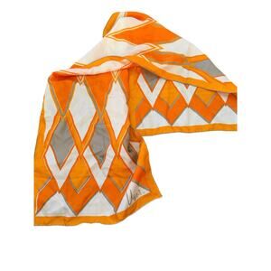 Vera Silk Scarf Geometric Pattern Orange White Gray